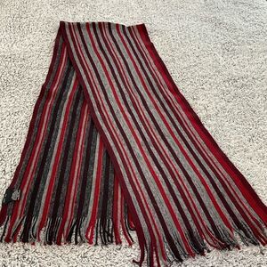 FRAAS  BLK/Red Fringe 100% Wool Striped Scarf